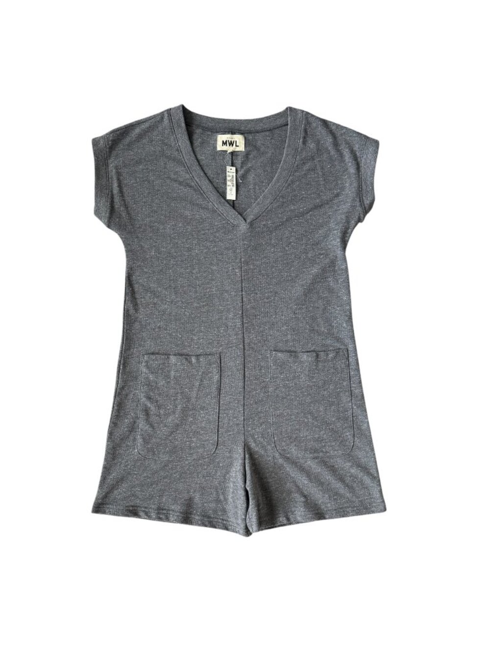 Madewell women's gray short sleeve stretchy v-neck romper with pockets size XS